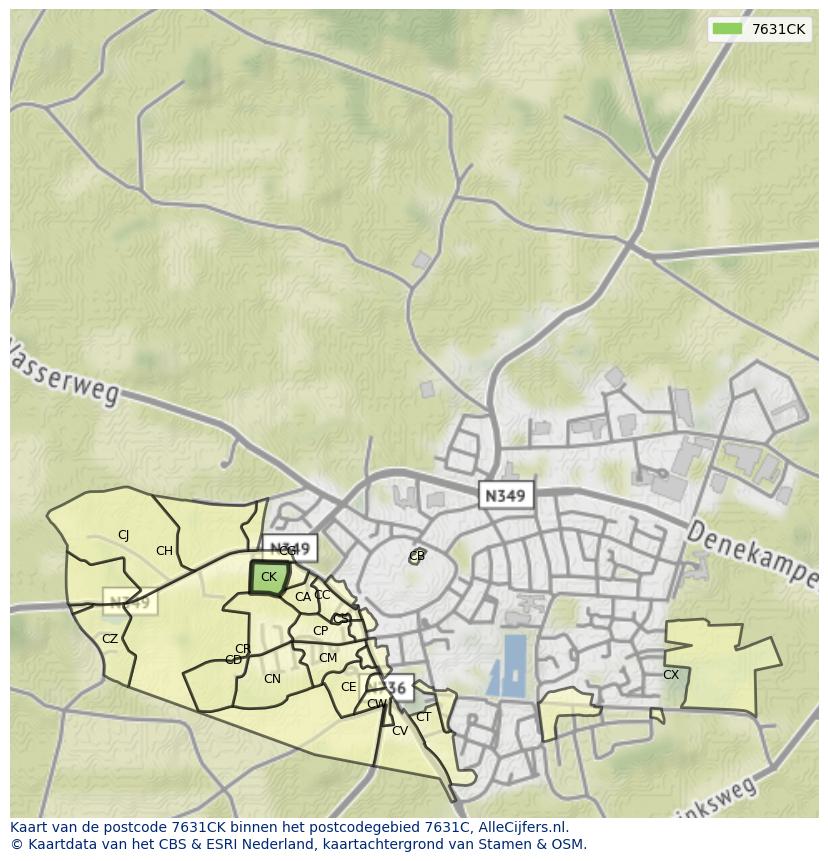 Afbeelding van het postcodegebied 7631 CK op de kaart.