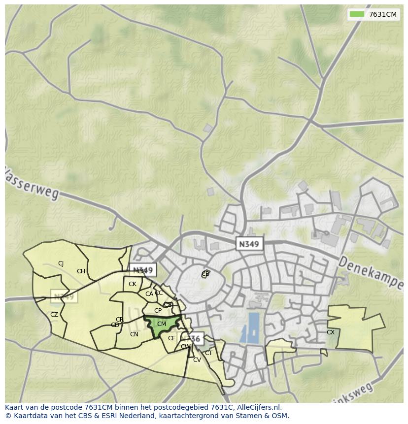 Afbeelding van het postcodegebied 7631 CM op de kaart.