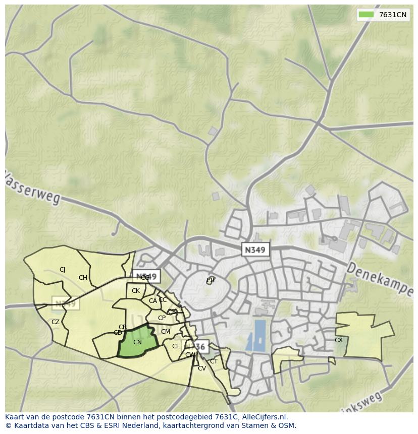 Afbeelding van het postcodegebied 7631 CN op de kaart.