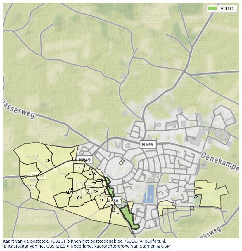 Afbeelding van het postcodegebied 7631 CT op de kaart.