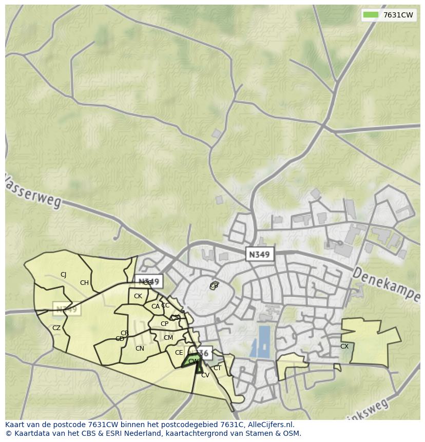 Afbeelding van het postcodegebied 7631 CW op de kaart.