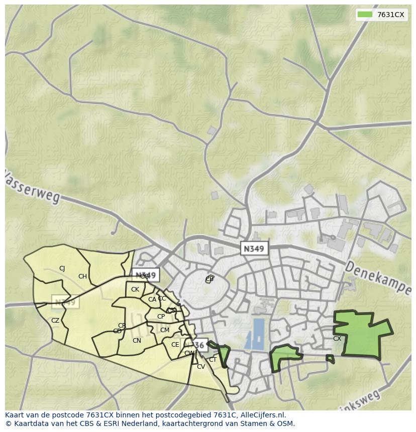 Afbeelding van het postcodegebied 7631 CX op de kaart.