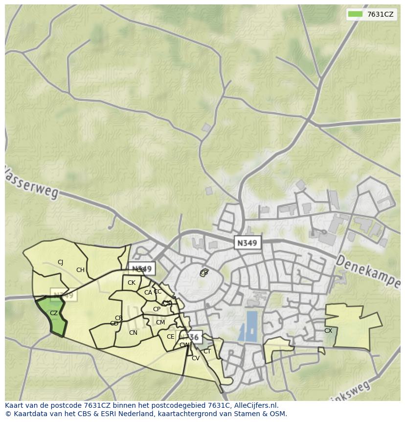 Afbeelding van het postcodegebied 7631 CZ op de kaart.