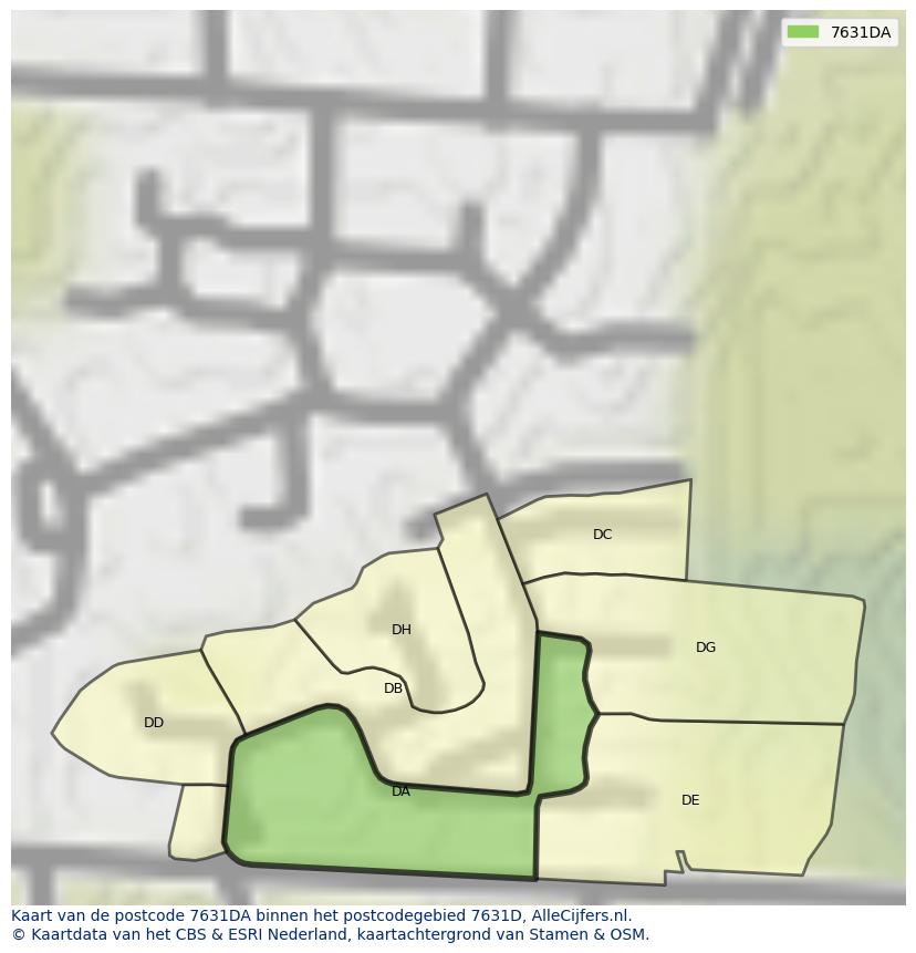 Afbeelding van het postcodegebied 7631 DA op de kaart.