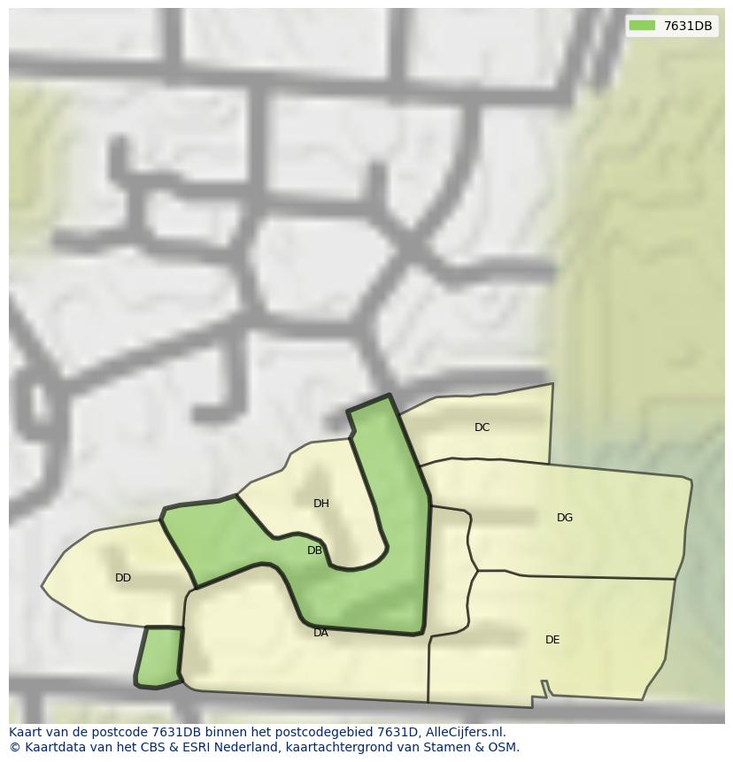Afbeelding van het postcodegebied 7631 DB op de kaart.
