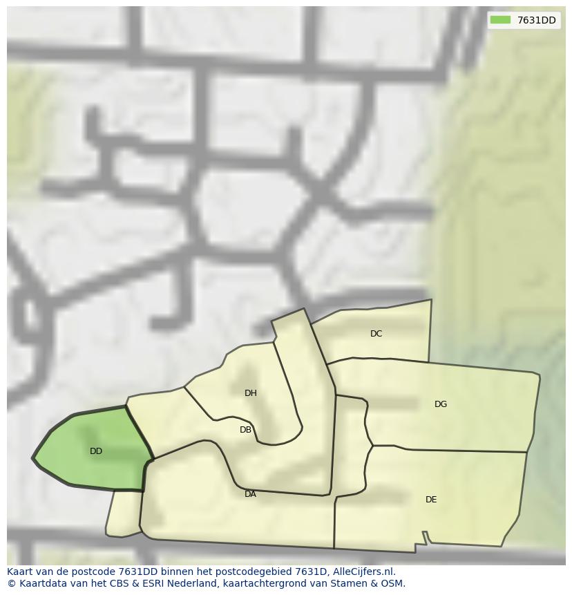 Afbeelding van het postcodegebied 7631 DD op de kaart.