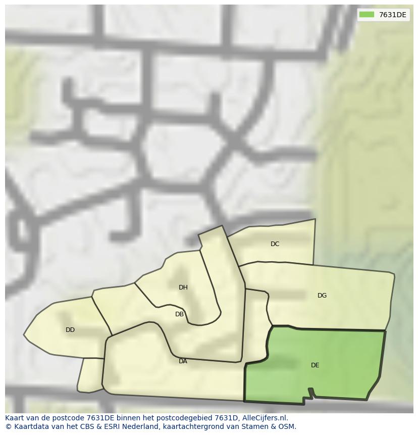 Afbeelding van het postcodegebied 7631 DE op de kaart.