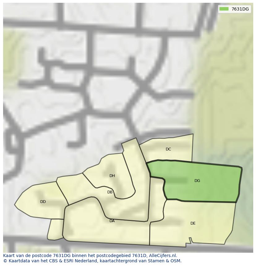 Afbeelding van het postcodegebied 7631 DG op de kaart.