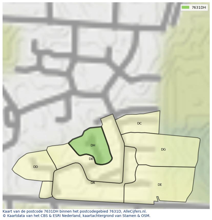 Afbeelding van het postcodegebied 7631 DH op de kaart.