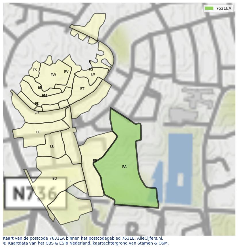 Afbeelding van het postcodegebied 7631 EA op de kaart.