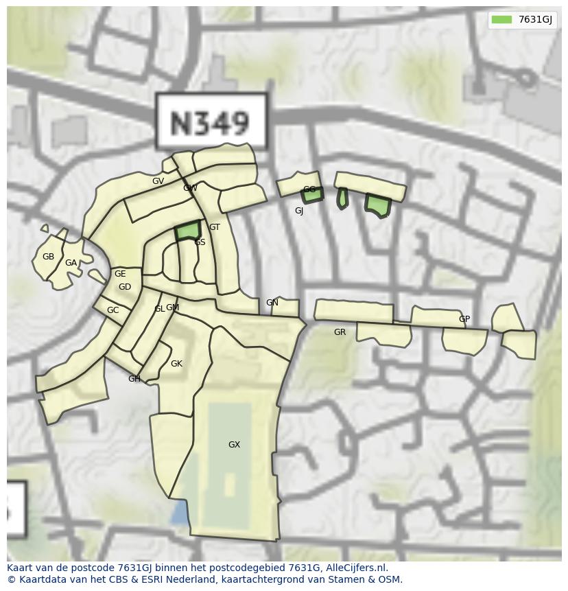 Afbeelding van het postcodegebied 7631 GJ op de kaart.