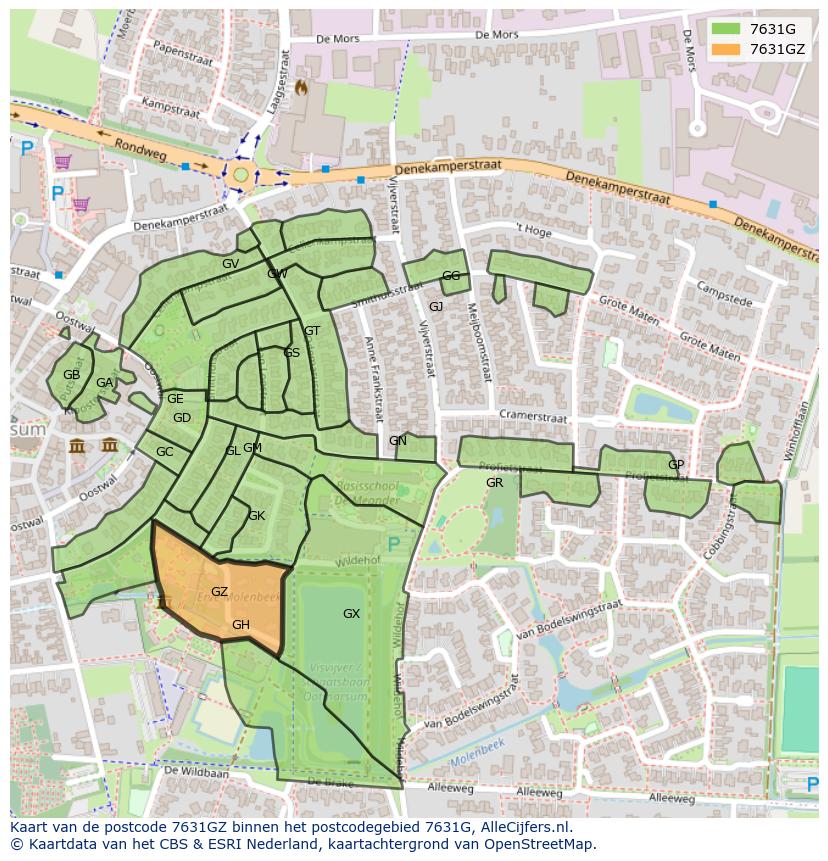Afbeelding van het postcodegebied 7631 GZ op de kaart.