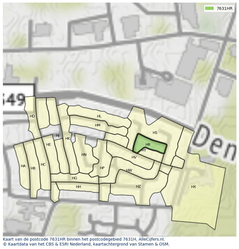 Afbeelding van het postcodegebied 7631 HR op de kaart.