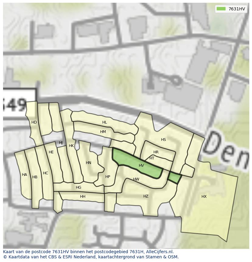 Afbeelding van het postcodegebied 7631 HV op de kaart.