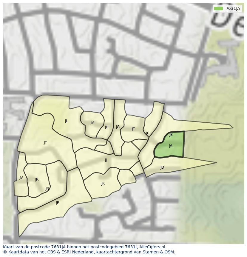 Afbeelding van het postcodegebied 7631 JA op de kaart.