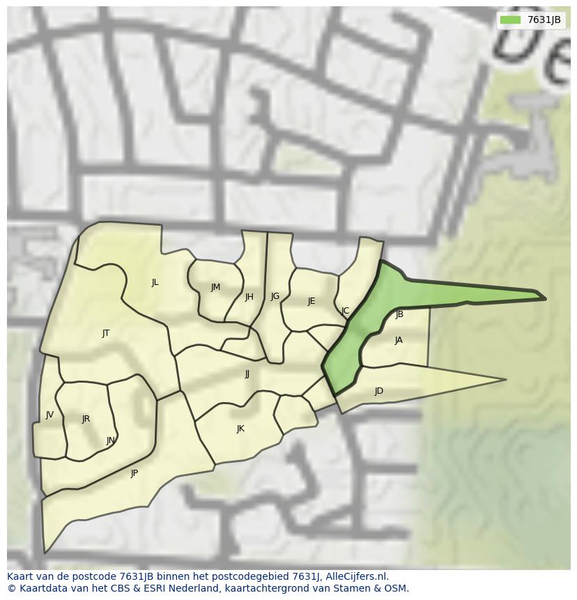 Afbeelding van het postcodegebied 7631 JB op de kaart.