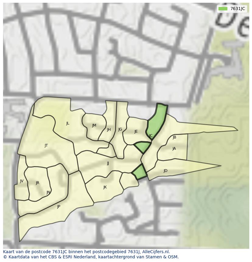Afbeelding van het postcodegebied 7631 JC op de kaart.