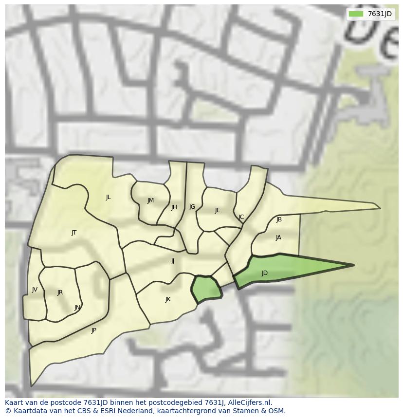 Afbeelding van het postcodegebied 7631 JD op de kaart.