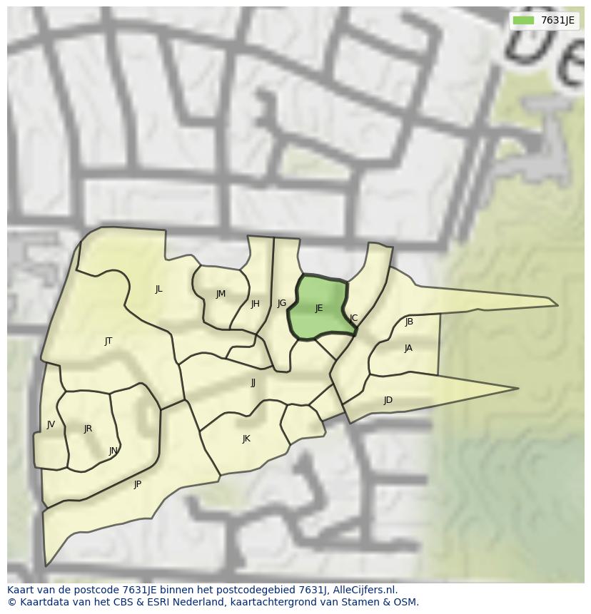 Afbeelding van het postcodegebied 7631 JE op de kaart.