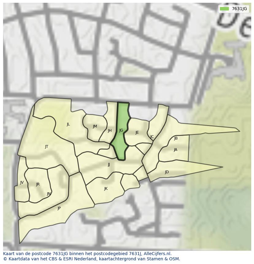 Afbeelding van het postcodegebied 7631 JG op de kaart.