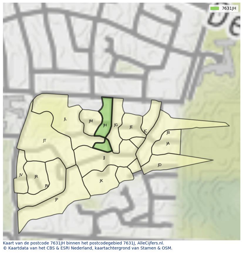 Afbeelding van het postcodegebied 7631 JH op de kaart.