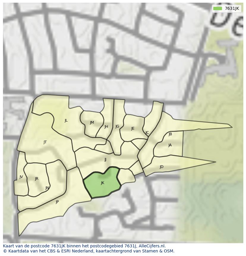 Afbeelding van het postcodegebied 7631 JK op de kaart.