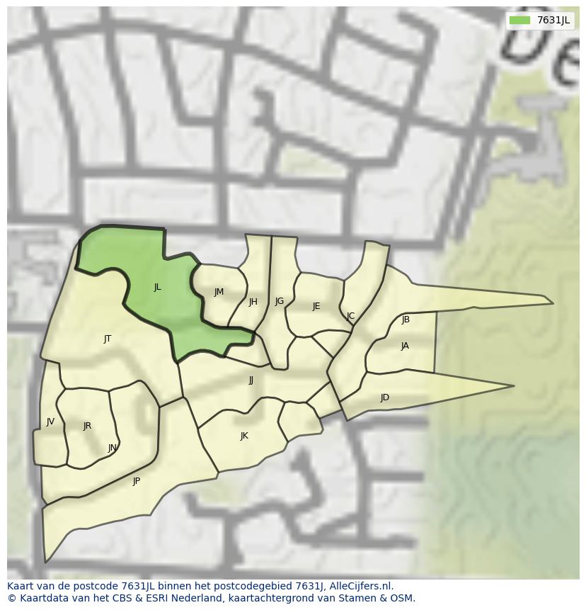 Afbeelding van het postcodegebied 7631 JL op de kaart.