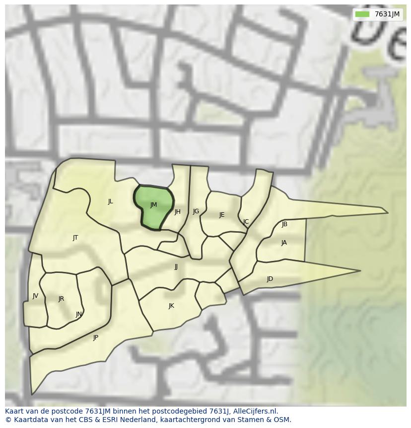 Afbeelding van het postcodegebied 7631 JM op de kaart.