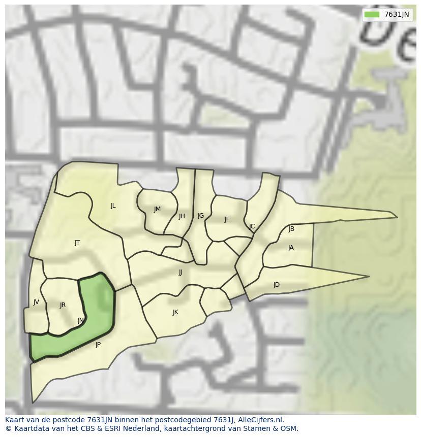 Afbeelding van het postcodegebied 7631 JN op de kaart.