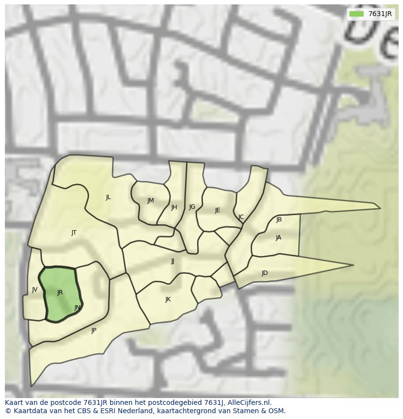 Afbeelding van het postcodegebied 7631 JR op de kaart.