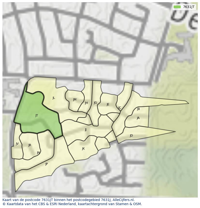 Afbeelding van het postcodegebied 7631 JT op de kaart.