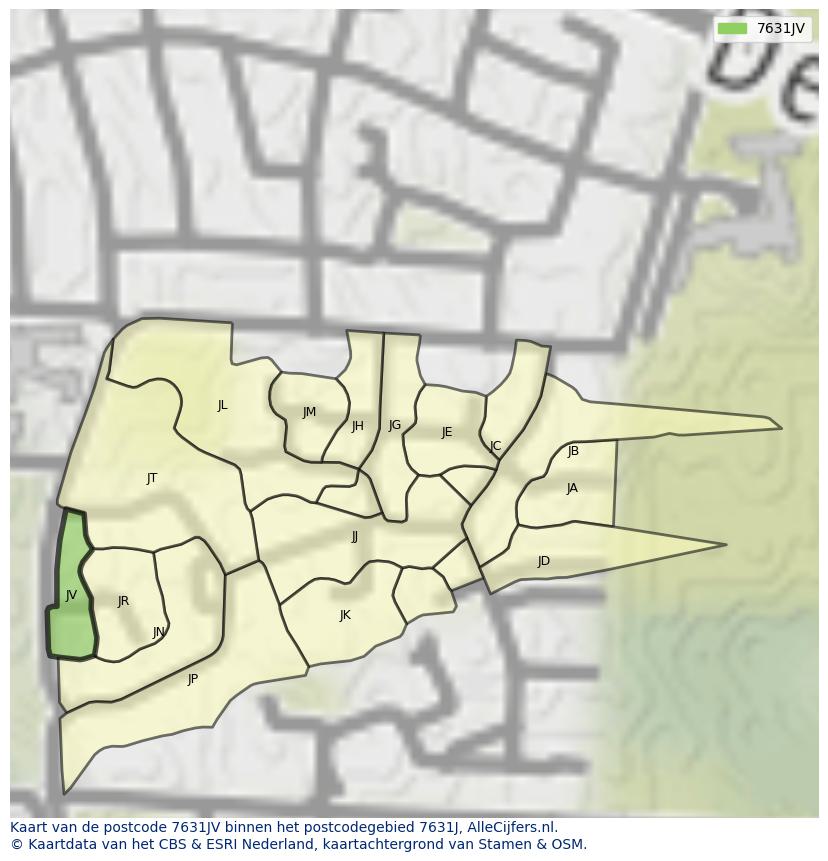 Afbeelding van het postcodegebied 7631 JV op de kaart.