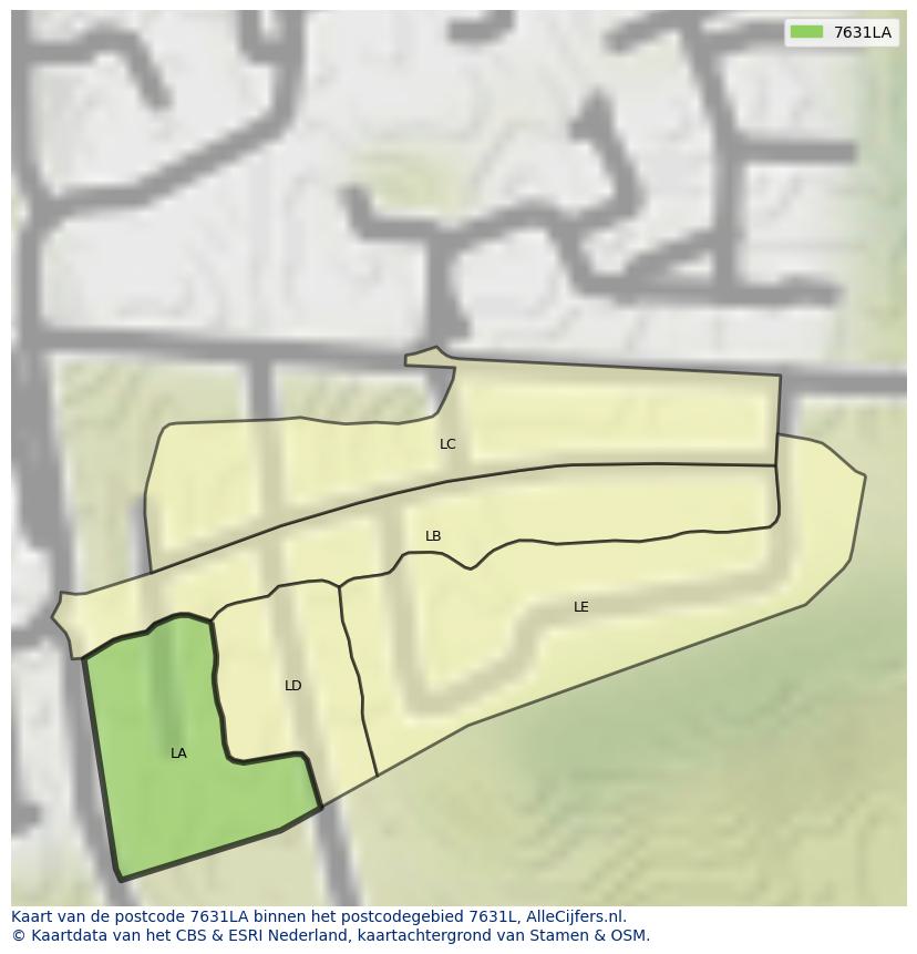 Afbeelding van het postcodegebied 7631 LA op de kaart.