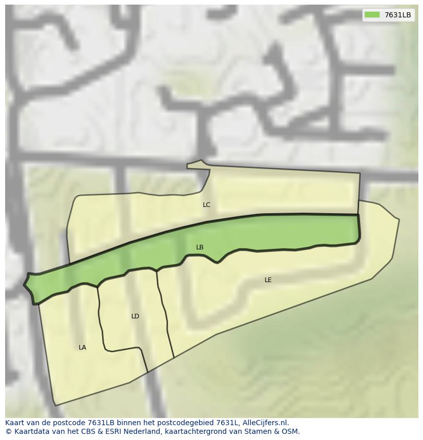 Afbeelding van het postcodegebied 7631 LB op de kaart.