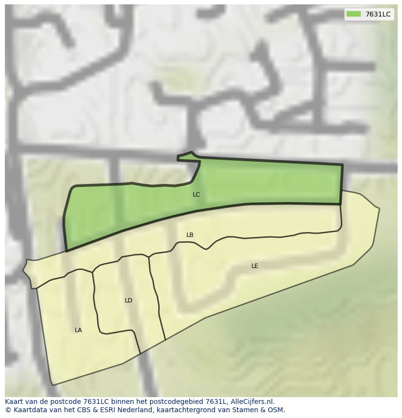 Afbeelding van het postcodegebied 7631 LC op de kaart.