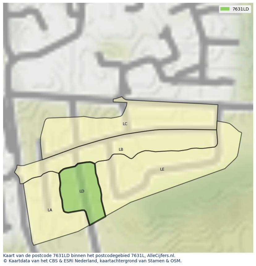 Afbeelding van het postcodegebied 7631 LD op de kaart.