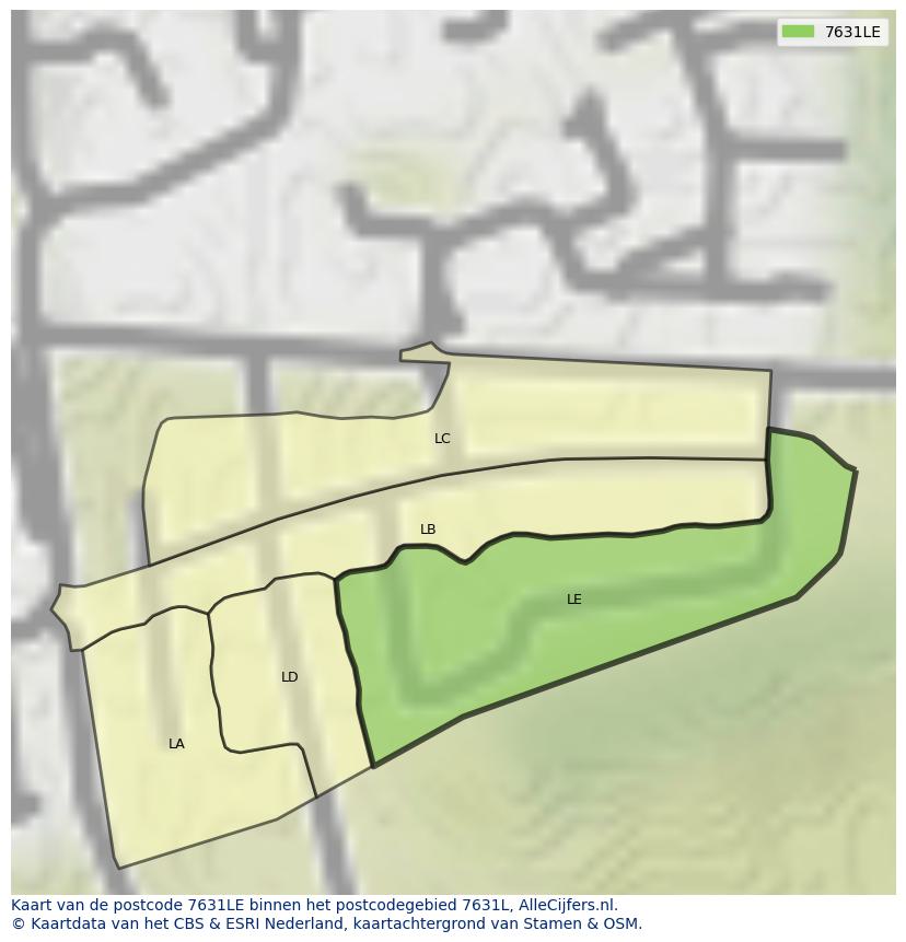 Afbeelding van het postcodegebied 7631 LE op de kaart.