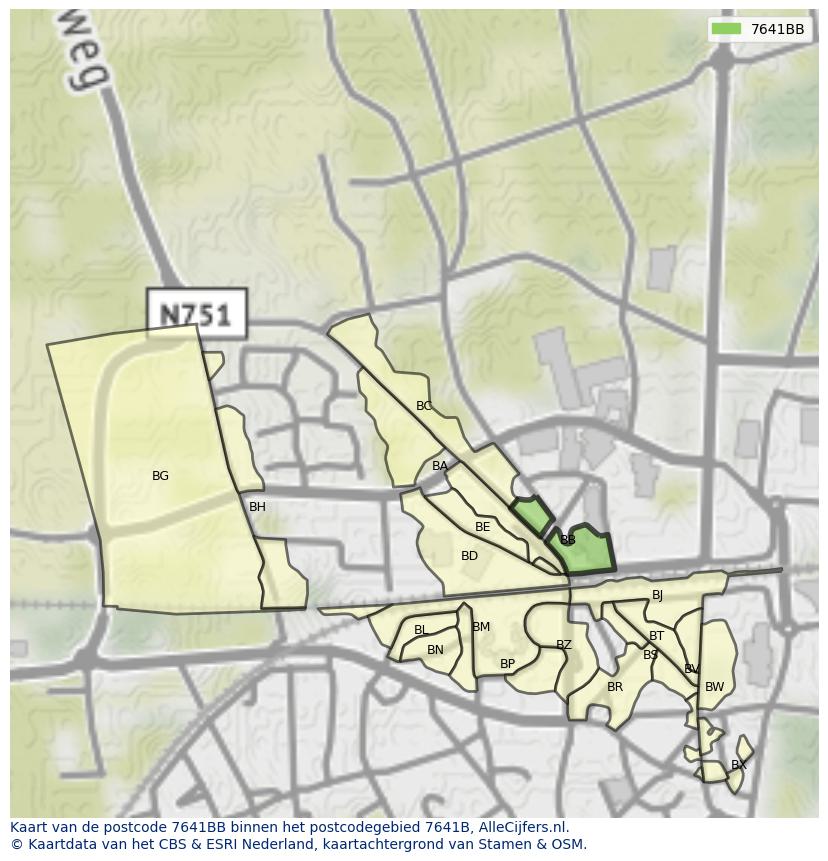 Afbeelding van het postcodegebied 7641 BB op de kaart.