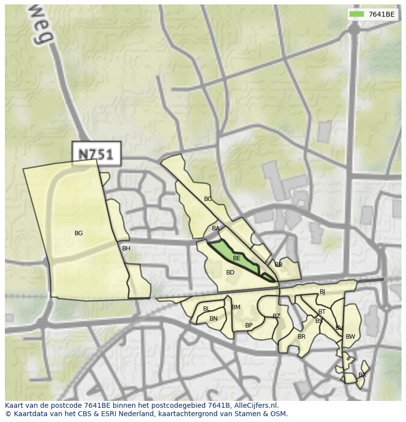 Afbeelding van het postcodegebied 7641 BE op de kaart.