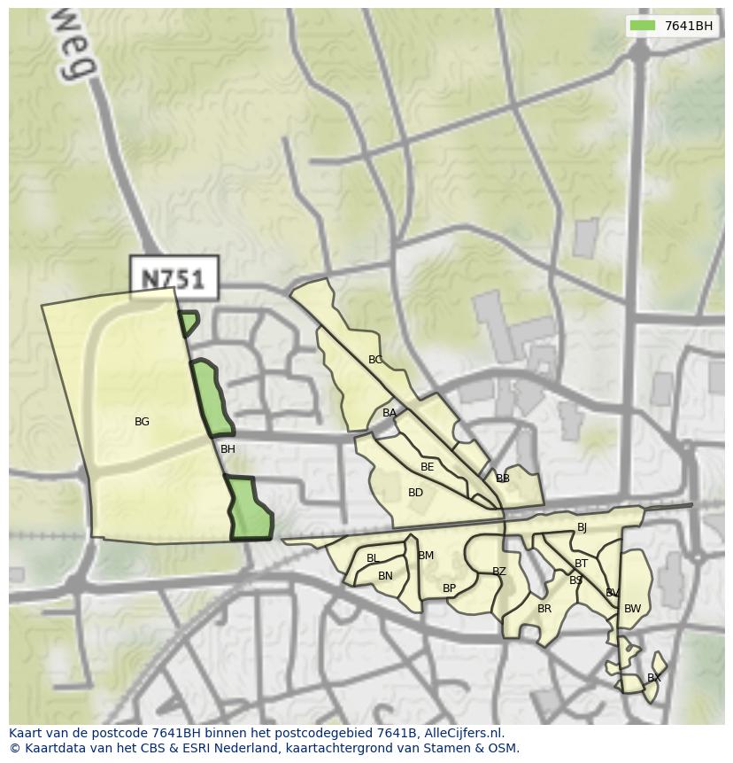 Afbeelding van het postcodegebied 7641 BH op de kaart.
