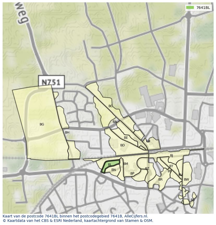 Afbeelding van het postcodegebied 7641 BL op de kaart.