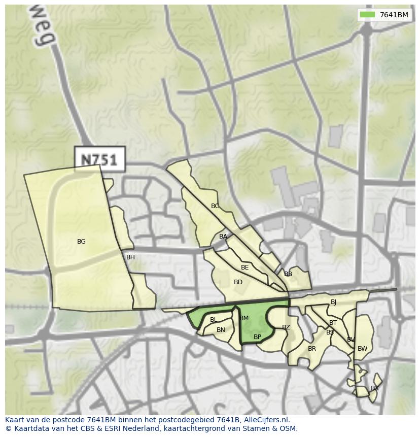 Afbeelding van het postcodegebied 7641 BM op de kaart.