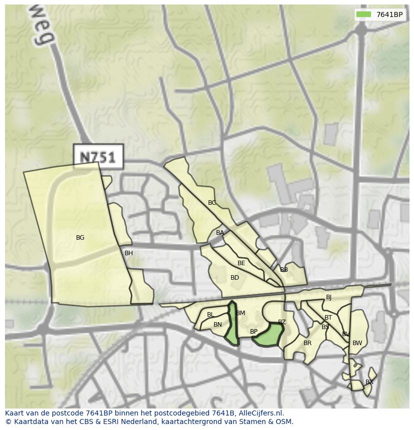 Afbeelding van het postcodegebied 7641 BP op de kaart.
