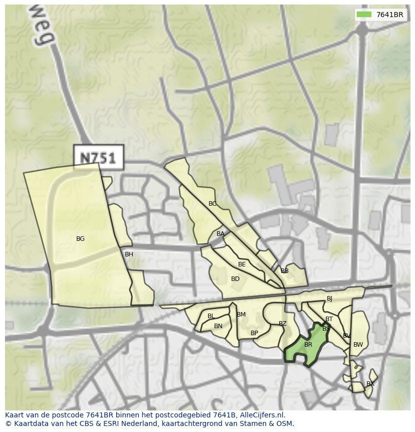 Afbeelding van het postcodegebied 7641 BR op de kaart.