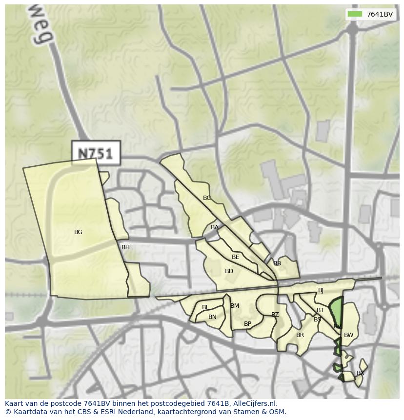 Afbeelding van het postcodegebied 7641 BV op de kaart.