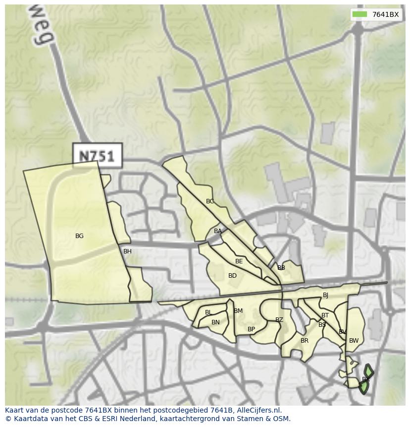 Afbeelding van het postcodegebied 7641 BX op de kaart.