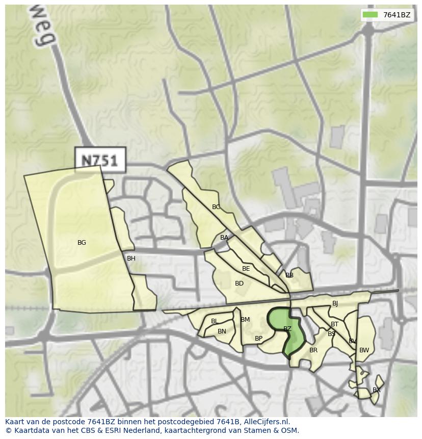 Afbeelding van het postcodegebied 7641 BZ op de kaart.