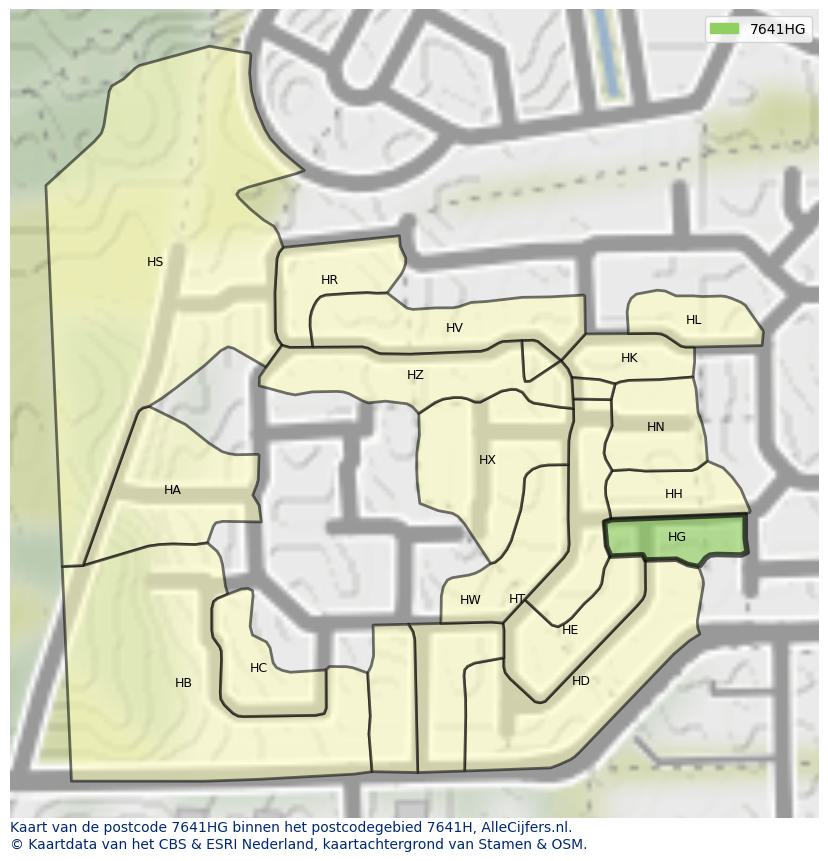 Afbeelding van het postcodegebied 7641 HG op de kaart.