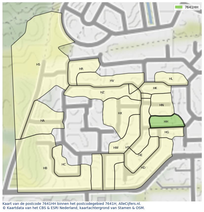 Afbeelding van het postcodegebied 7641 HH op de kaart.