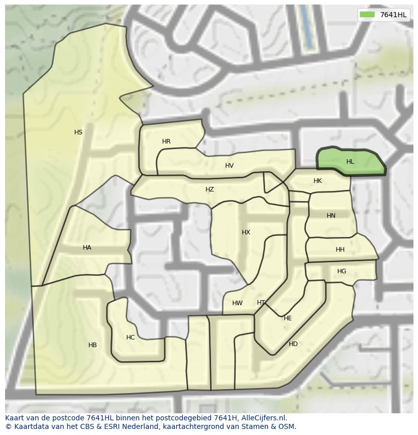 Afbeelding van het postcodegebied 7641 HL op de kaart.